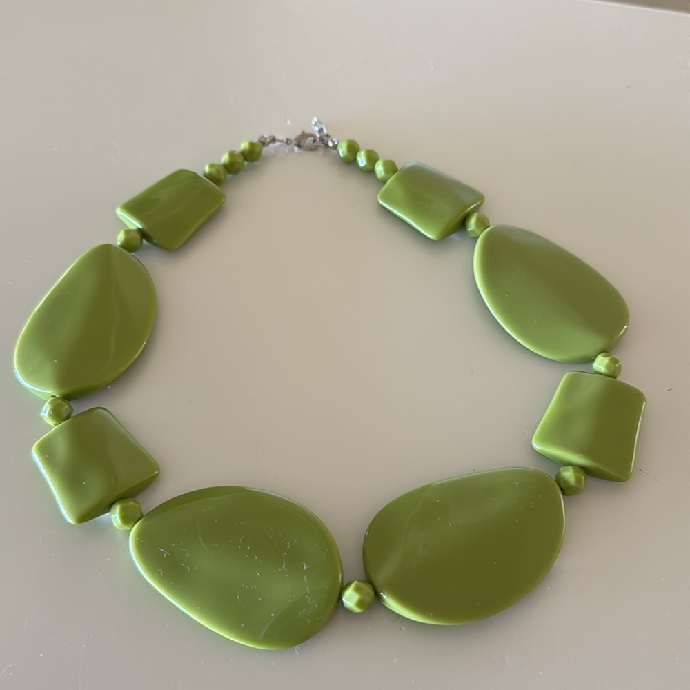 Bold Fashion Costume Necklace Geometric Shapes In A Stunning Green Shade